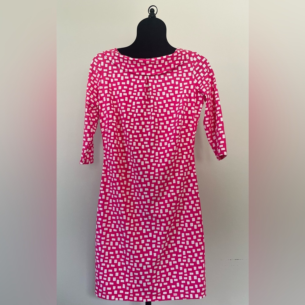 Katherine Way Pink and White A-line Dress with 3/4 Sleeves